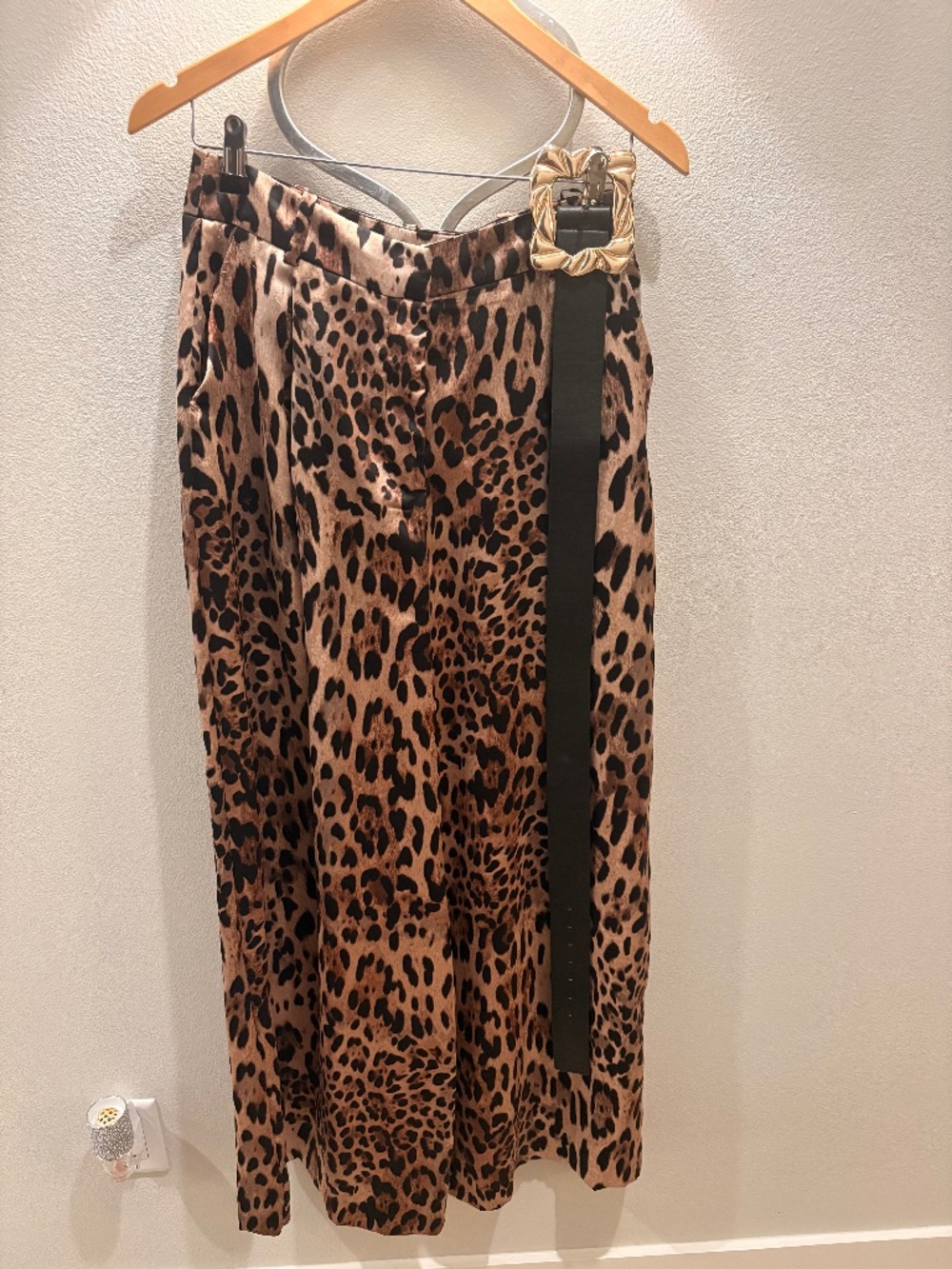Zara Satin Leopard Print Midi Skirt and Belt